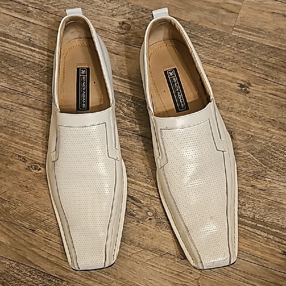 Stacy Adams White Slip-On Loafers with Textured Finish Size 14